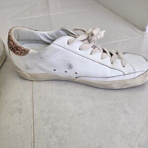 Golden Goose White Sneakers with Gold Glitter Heel